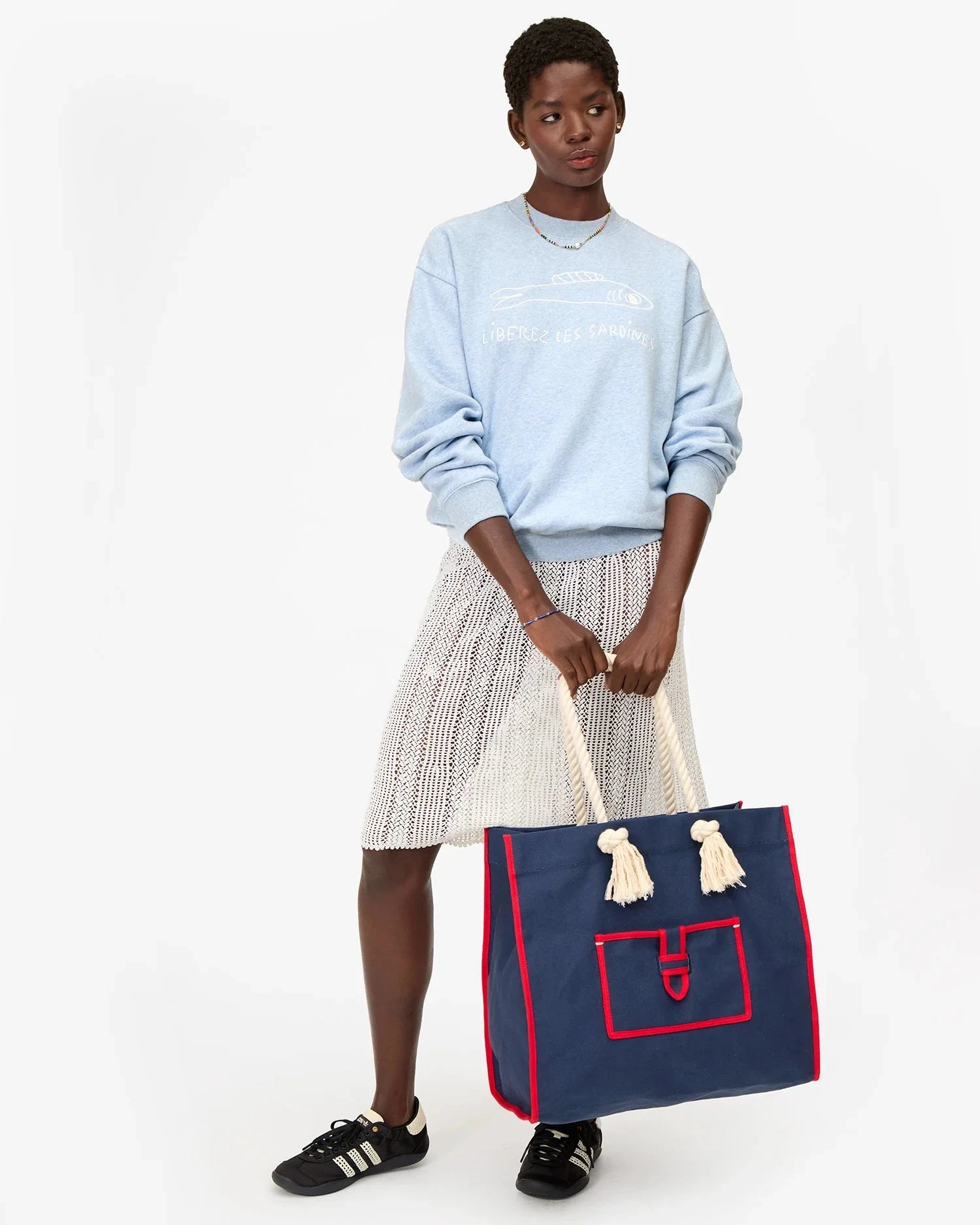 Beach Marine Canvas Bag Navy Tote & Satchel Clare V. 