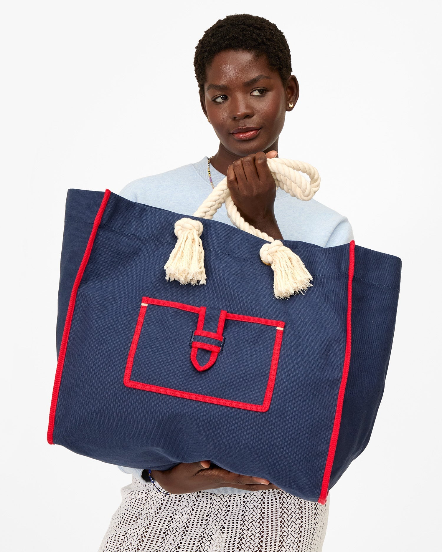 Beach Marine Canvas Bag Navy Tote & Satchel Clare V. 