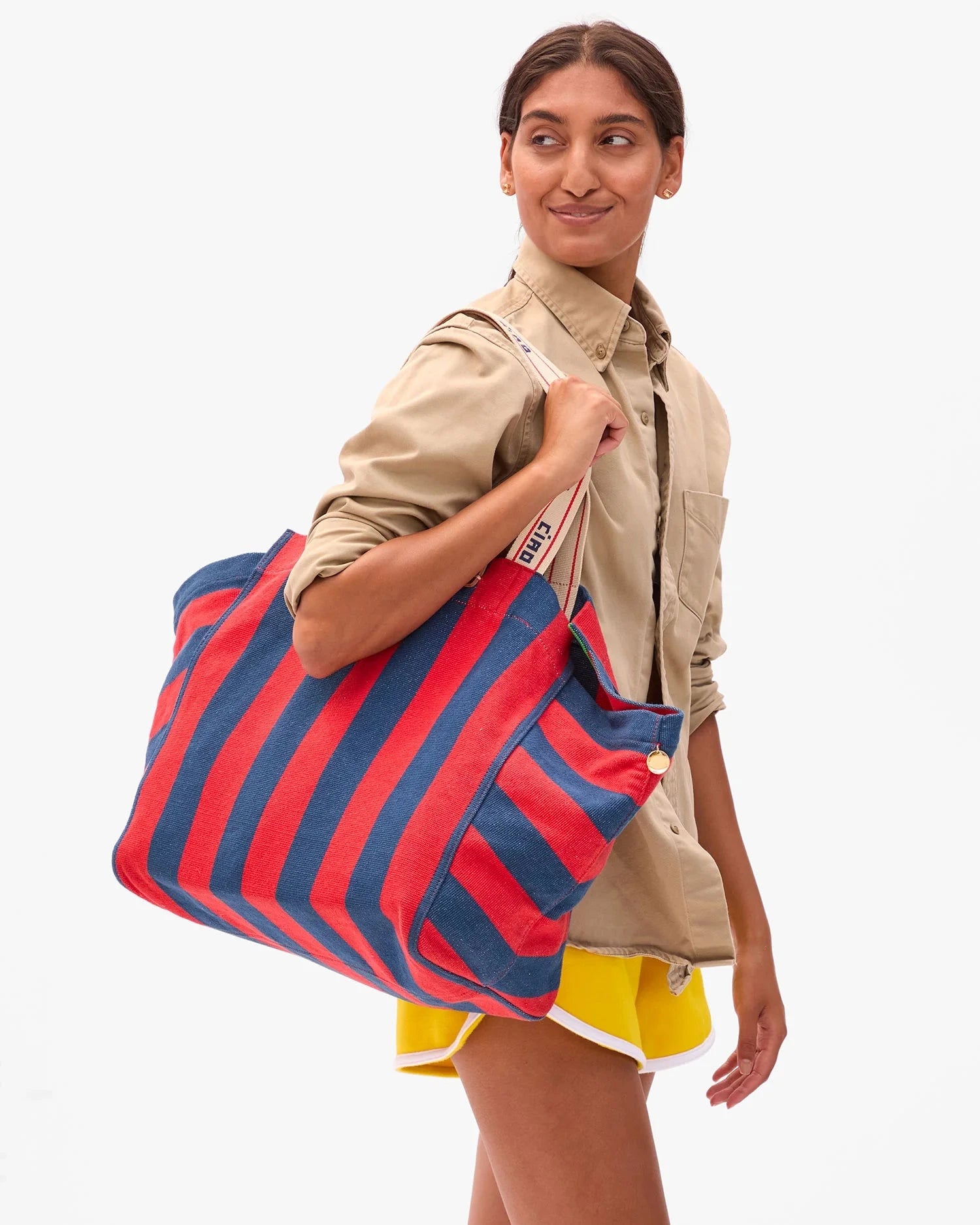 Beach Tote Canvas Stripe Poppy French Blue Hobo & Shoulder Clare V. 