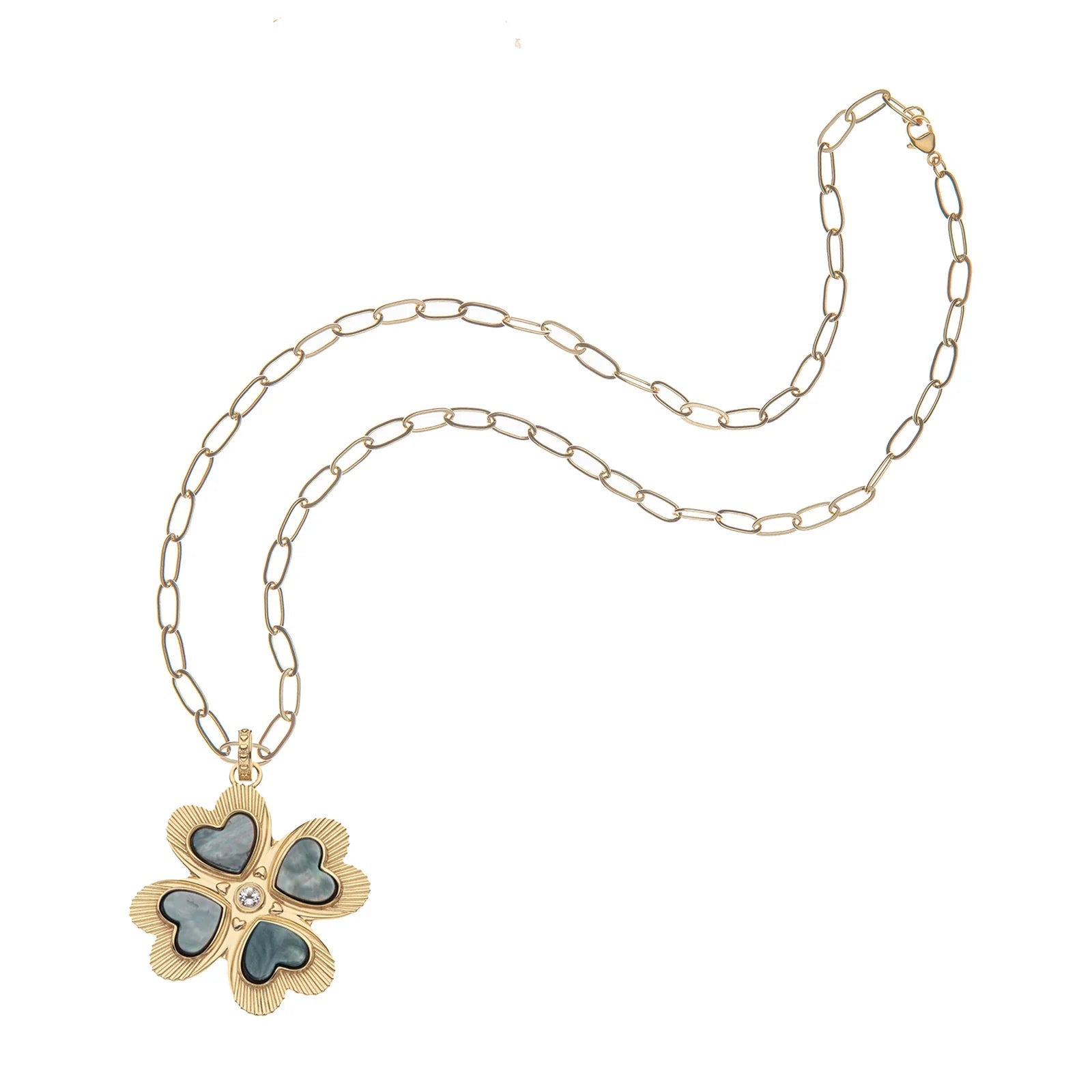Lucky In Love Clover Black Mother Of Pearl 18" Drawn Link Necklaces Jane Win 