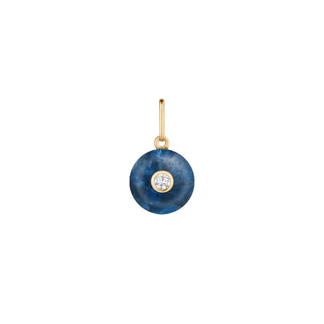 Blue pendant with a gold chain on a white background