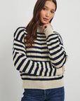 Corrine Sweater Oat Navy Stripe Sweater - Turtleneck Rails 