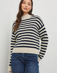 Corrine Sweater Oat Navy Stripe Sweater - Turtleneck Rails 