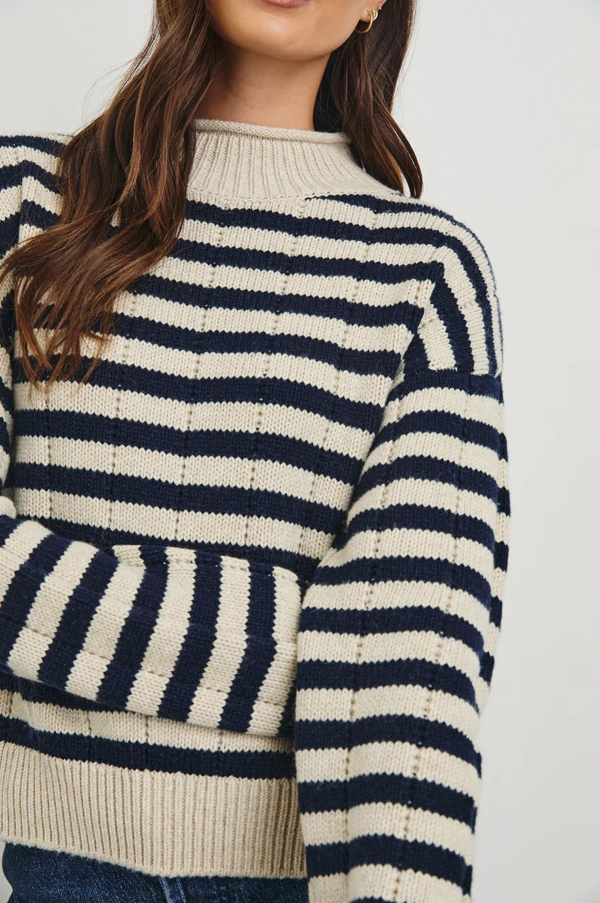 Corrine Sweater Oat Navy Stripe Sweater - Turtleneck Rails 