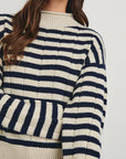 Corrine Sweater Oat Navy Stripe Sweater - Turtleneck Rails 