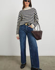 Corrine Sweater Oat Navy Stripe Sweater - Turtleneck Rails 