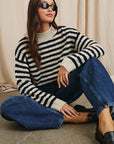 Corrine Sweater Oat Navy Stripe Sweater - Turtleneck Rails 