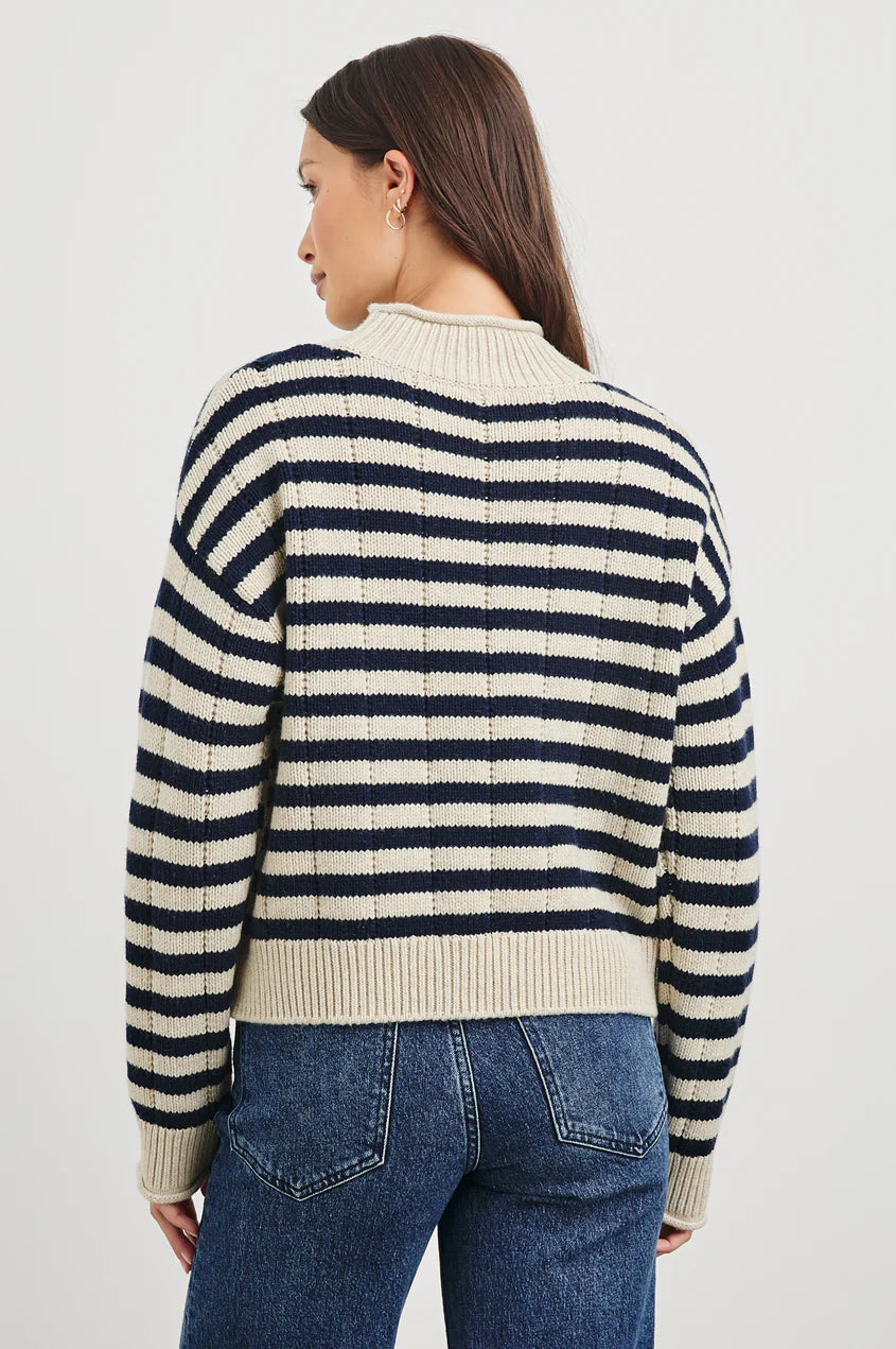 Corrine Sweater Oat Navy Stripe Sweater - Turtleneck Rails 