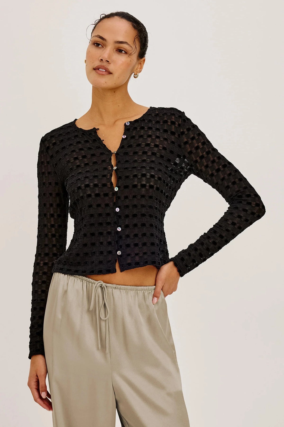 Cyrah Black Checkerboard Tops - Button Down Rails 