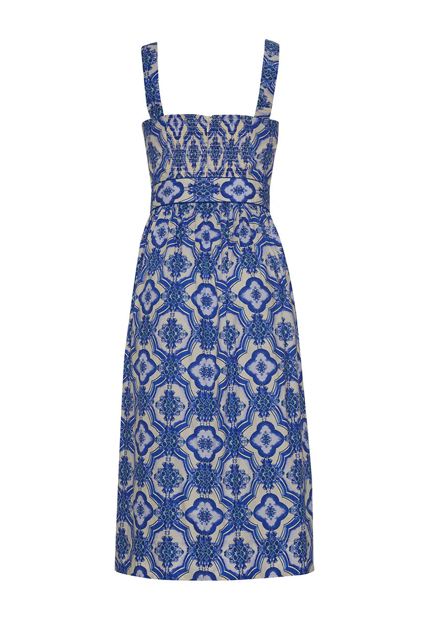 Candace Dress Belle Tile Blue Dresses - Midi Cara Cara 