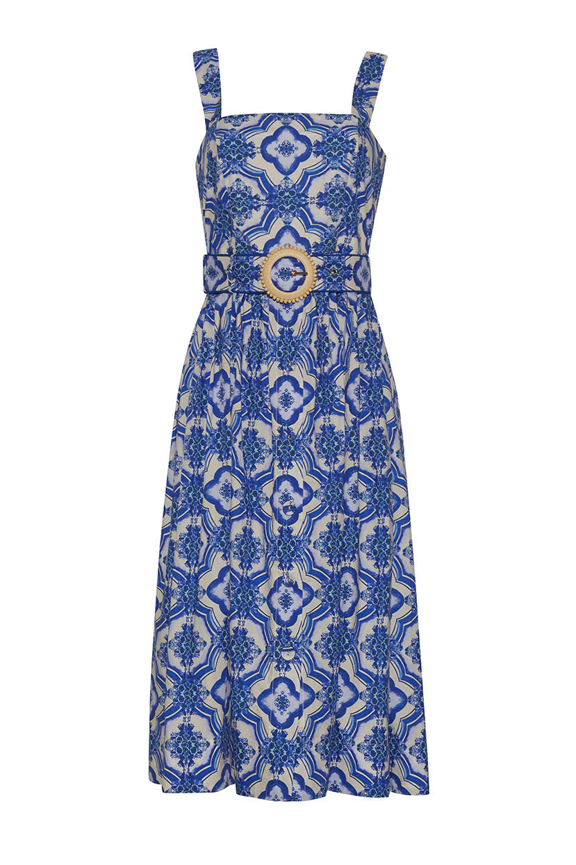 Candace Dress Belle Tile Blue Dresses - Midi Cara Cara 