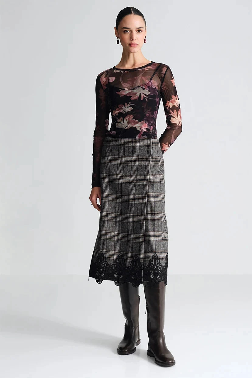 Allie Skirt Keighley Plaid Grey Skirts - Midi Cara Cara 