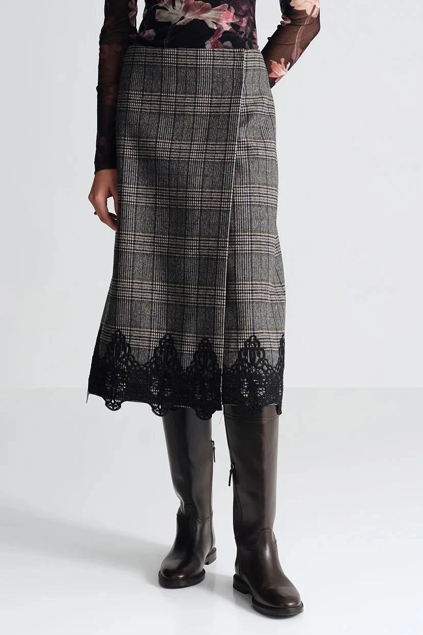 Allie Skirt Keighley Plaid Grey Skirts - Midi Cara Cara 