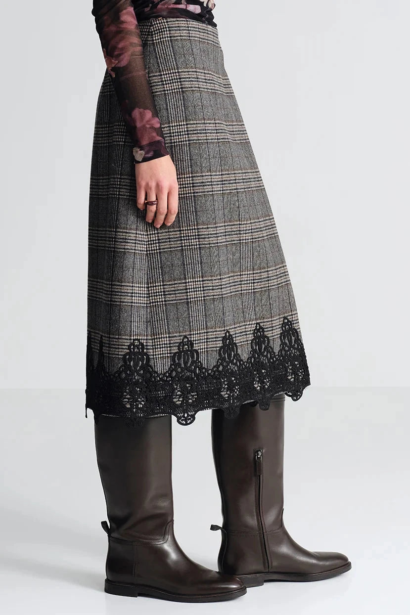 Allie Skirt Keighley Plaid Grey Skirts - Midi Cara Cara 