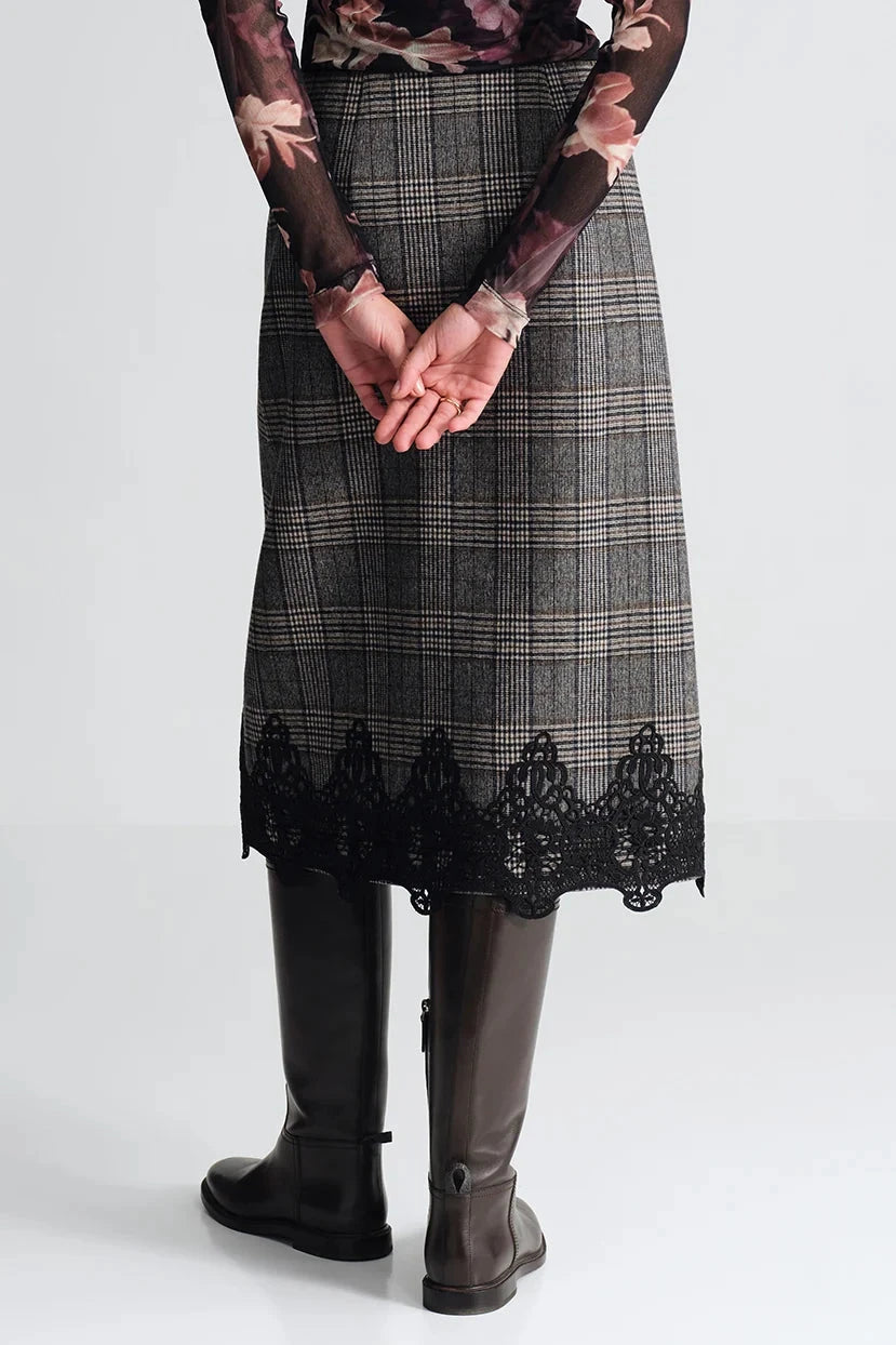Allie Skirt Keighley Plaid Grey Skirts - Midi Cara Cara 