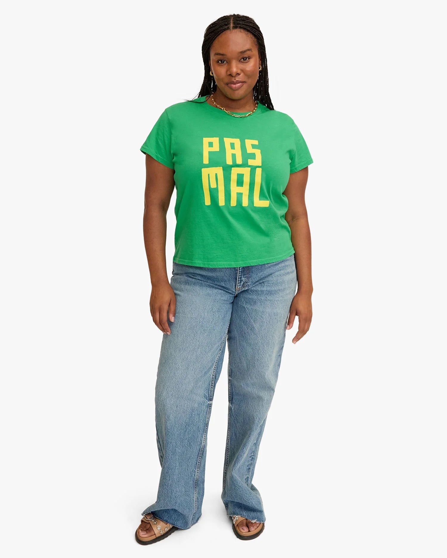 Classic Tee Green W/ Bright Yellow Pas Mal Tops - Tees Clare V. 