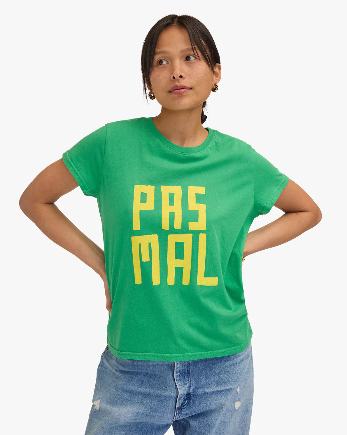 Classic Tee Green W/ Bright Yellow Pas Mal Tops - Tees Clare V. 