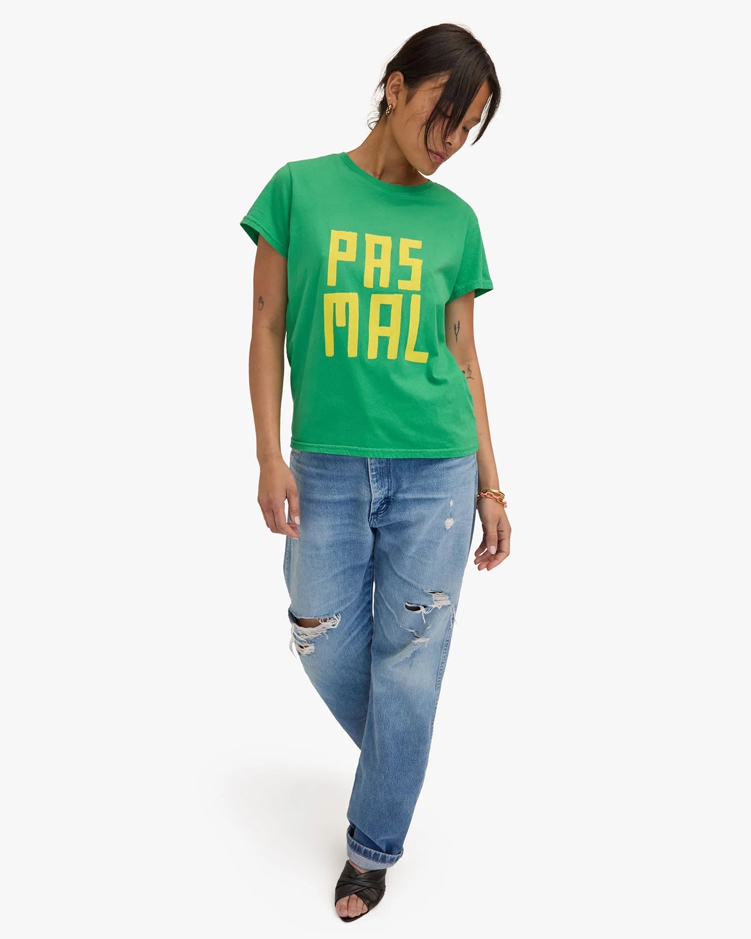 Classic Tee Green W/ Bright Yellow Pas Mal Tops - Tees Clare V. 