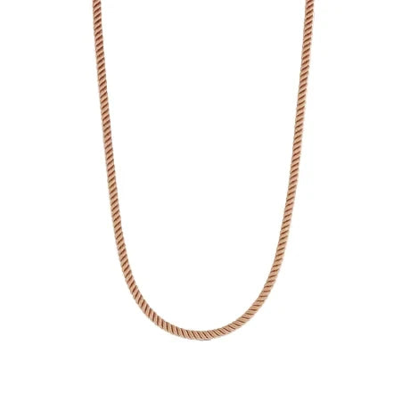 Rose gold chain necklace on a white background