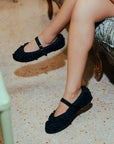 Pierre Lace Mary Jane Black Sandals - Flat Sandals Flabelus 