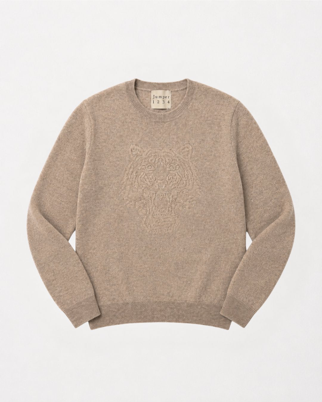 Embossed Tiger Crew Almond Rice Sweater - Crewneck Jumper 1234 