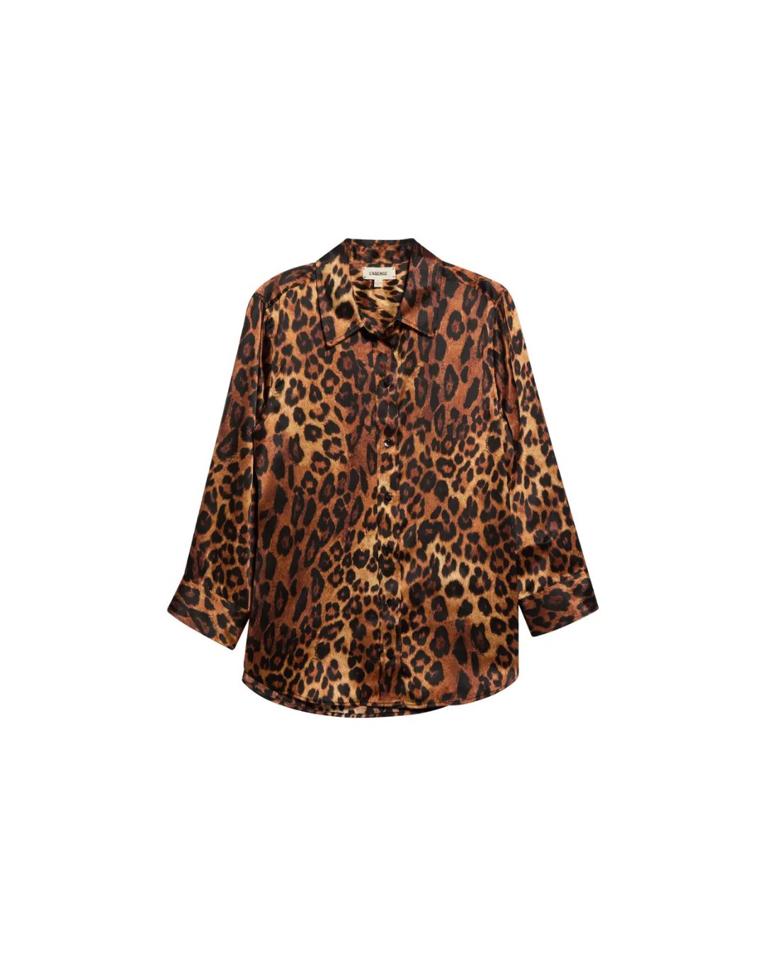 Dani 3/4 Sleeve Silk Blouse Tan Multi Javan Leopard Tops - Blouses L'Agence 