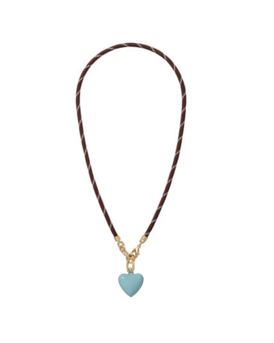 Happy Cord Charm Necklace Brown Mini Puffy Heart Cloud Necklaces Roxanne Assoulin 