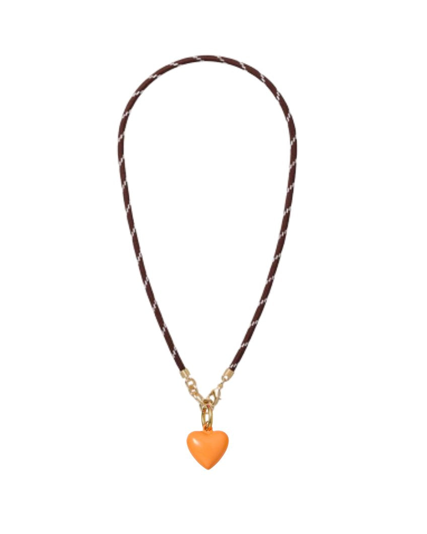 Happy Cord Charm Necklace Brown Mini Puffy Heart Persimmon Necklaces Roxanne Assoulin 