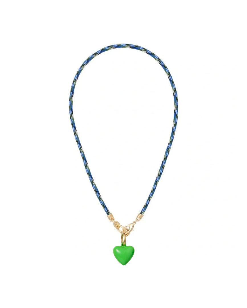Happy Cord Charm Necklace Blue Jean Mini Puffy Heart Green Apple Necklaces Roxanne Assoulin 