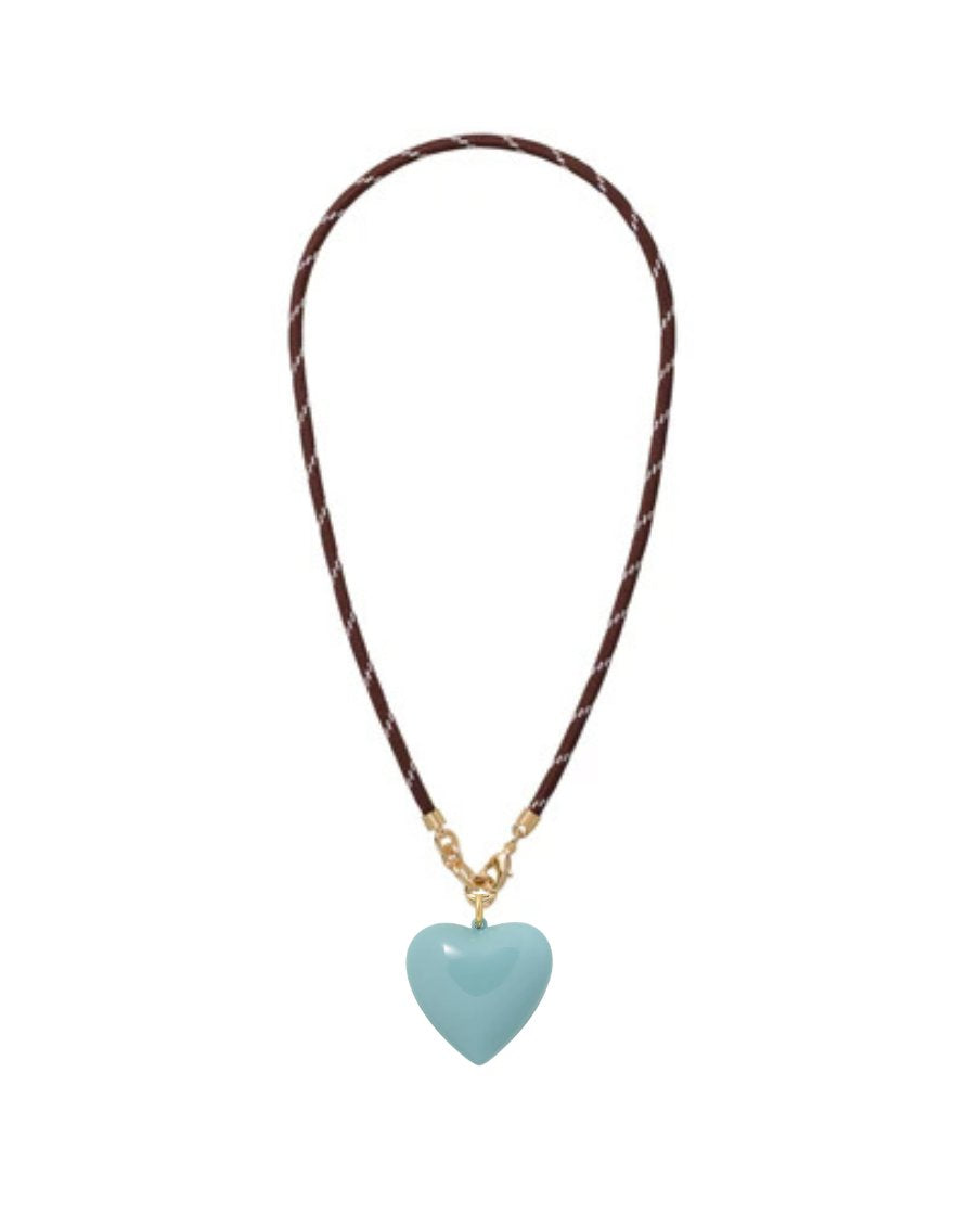 Happy Cord Charm Necklace Brown Big Puffy Heart Cloud Necklaces Roxanne Assoulin 