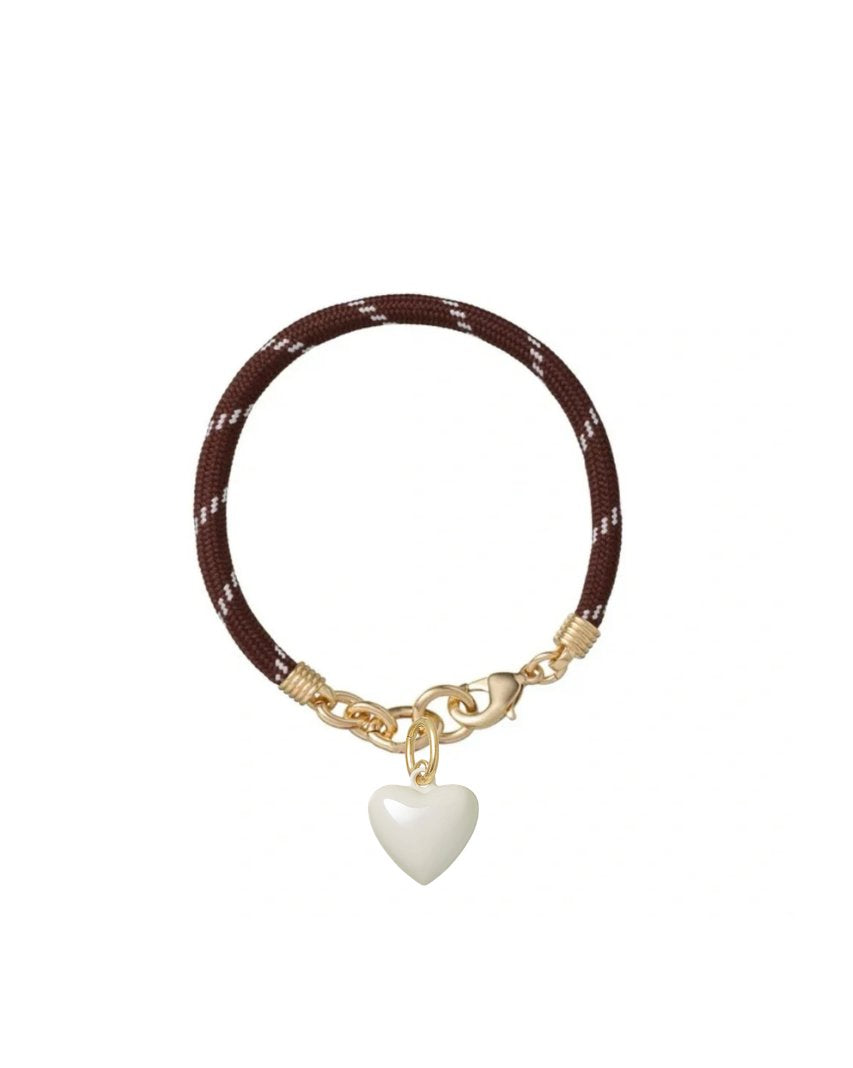 Happy Cord Charm Bracelet Brown Mini Puffy Heart Cream Bracelets Roxanne Assoulin 
