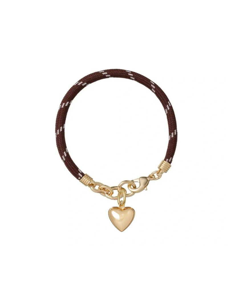 Happy Cord Charm Bracelet Brown Mini Puffy Heart Gold Bracelets Roxanne Assoulin 