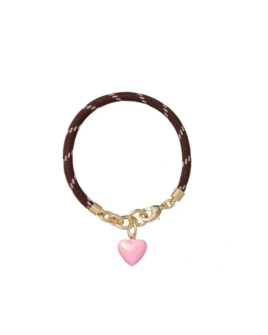 Happy Cord Charm Bracelet Brown Mini Puffy Heart Cotton Candy Bracelets Roxanne Assoulin 