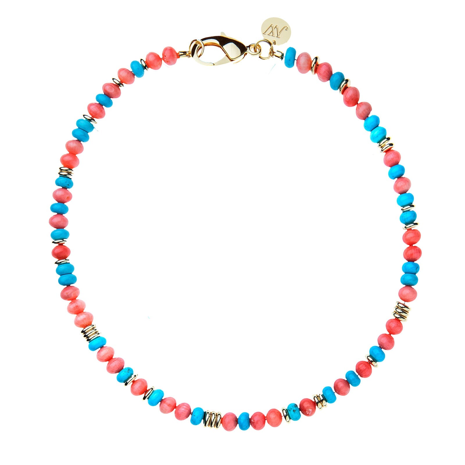 Gumdrop Beaded Necklace Coral and Turquoise Mix Earrings Jane Win 