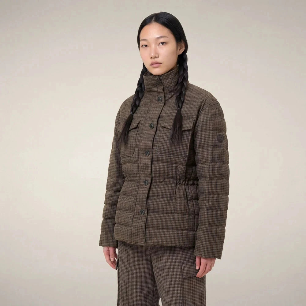 Women's Puffer Jacket Lottie Autumn Pied De Poule Outerwear - Longsleeve Save The Duck 