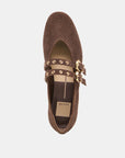 Baylee Grommet Ballet Flat Dark Brown Perforated Suede Flats - Ballet Dolce Vita 