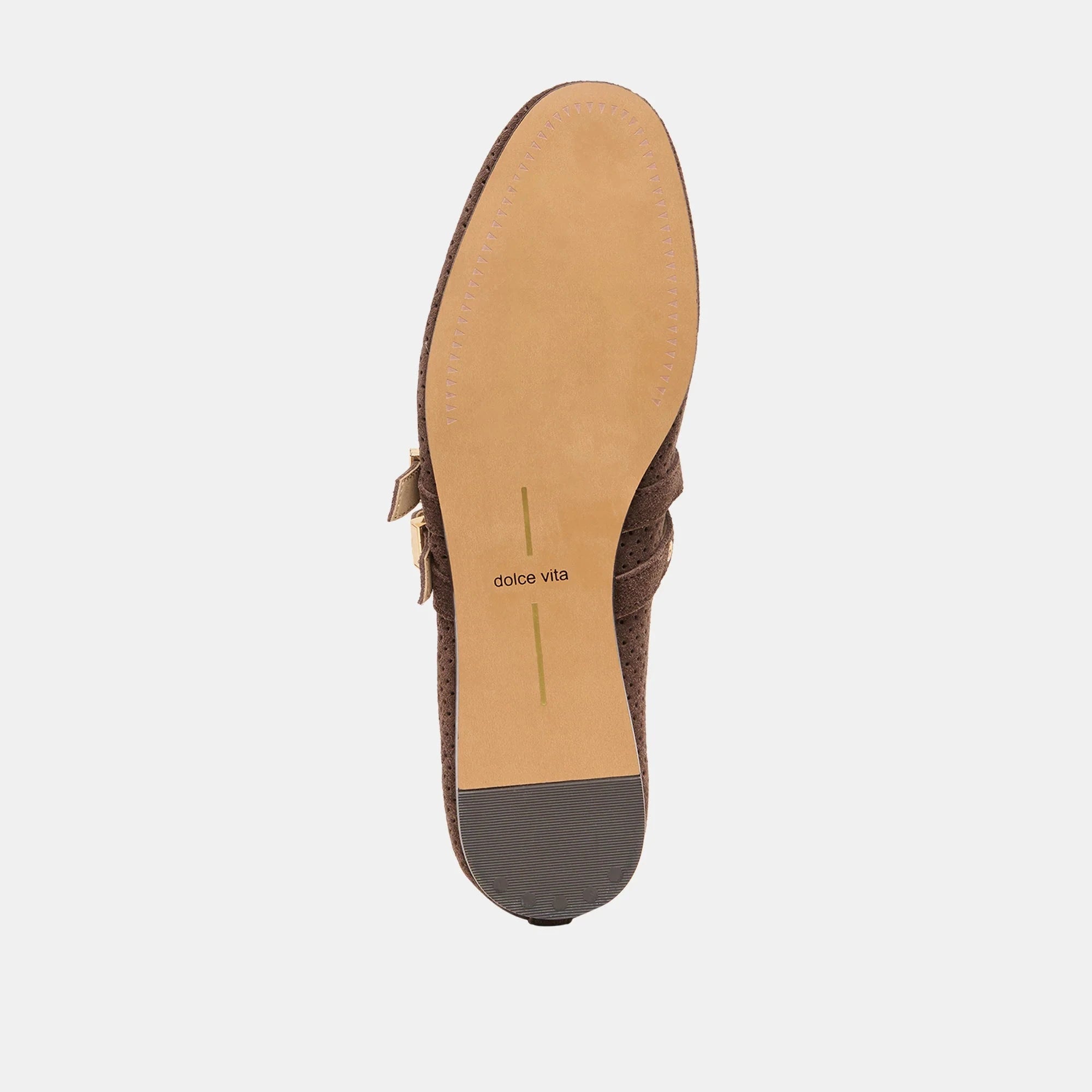 Baylee Grommet Ballet Flat Dark Brown Perforated Suede Flats - Ballet Dolce Vita 