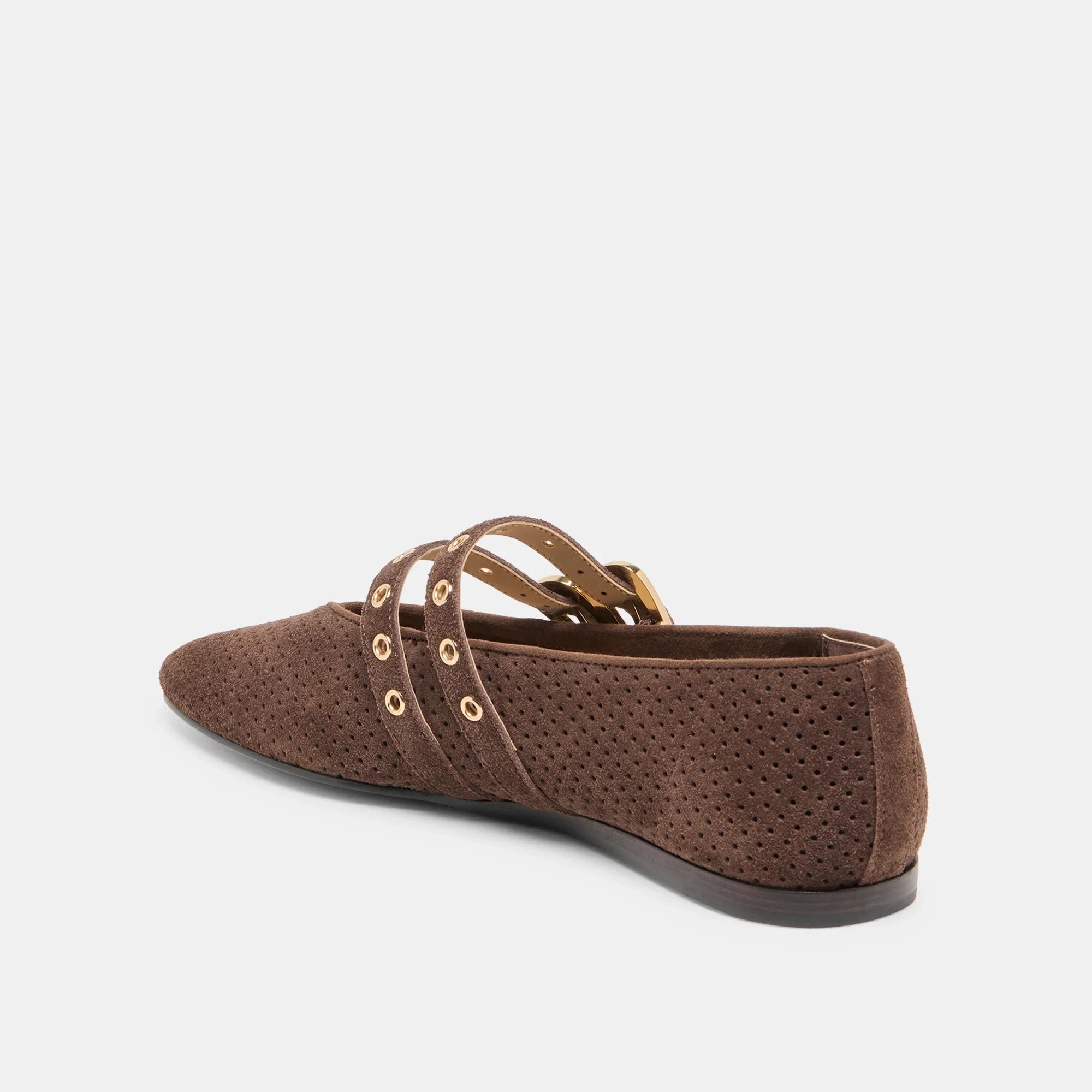Baylee Grommet Ballet Flat Dark Brown Perforated Suede Flats - Ballet Dolce Vita 