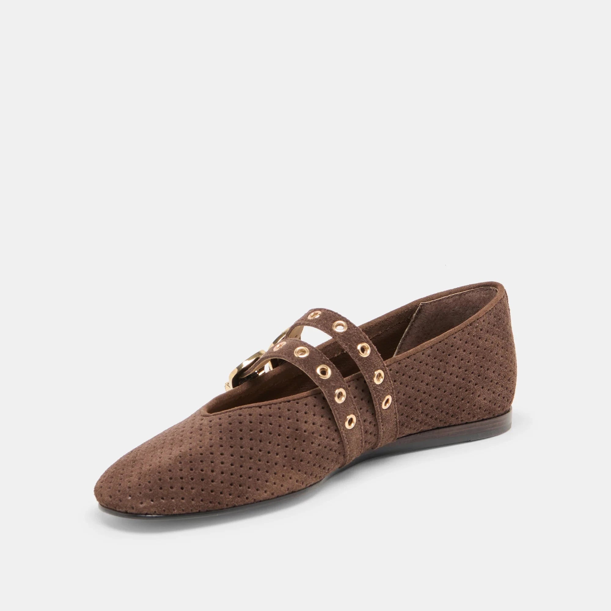 Baylee Grommet Ballet Flat Dark Brown Perforated Suede Flats - Ballet Dolce Vita 
