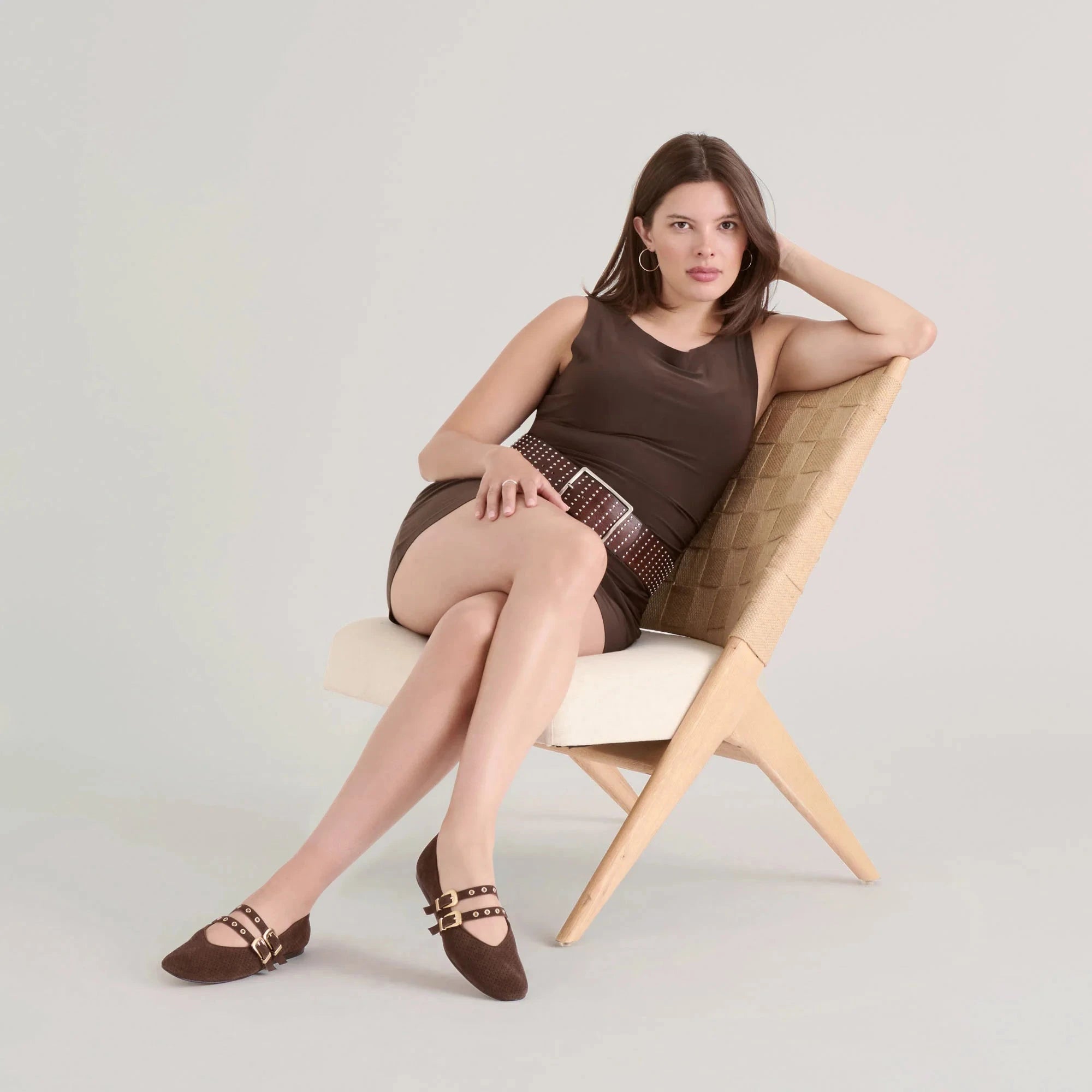 Baylee Grommet Ballet Flat Dark Brown Perforated Suede Flats - Ballet Dolce Vita 