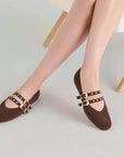 Baylee Grommet Ballet Flat Dark Brown Perforated Suede Flats - Ballet Dolce Vita 