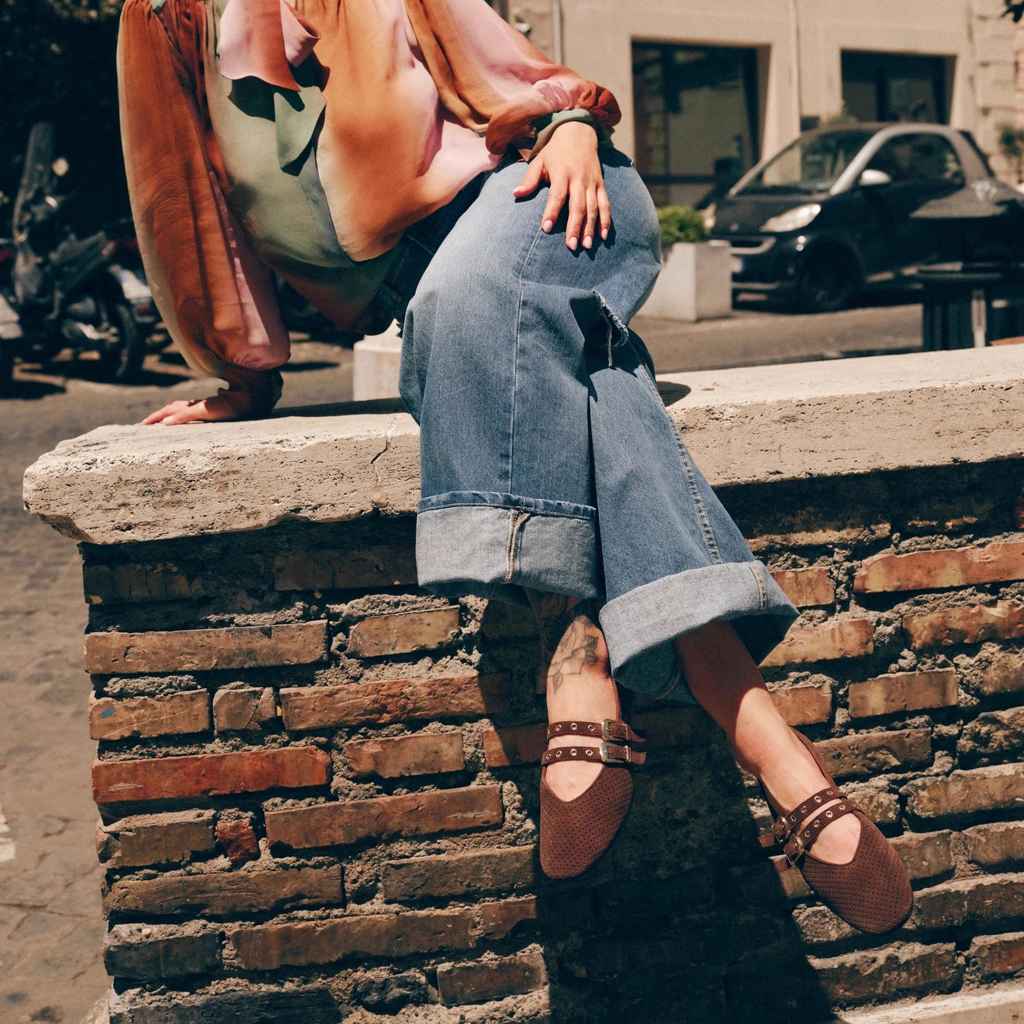 Baylee Grommet Ballet Flat Dark Brown Perforated Suede Flats - Ballet Dolce Vita 