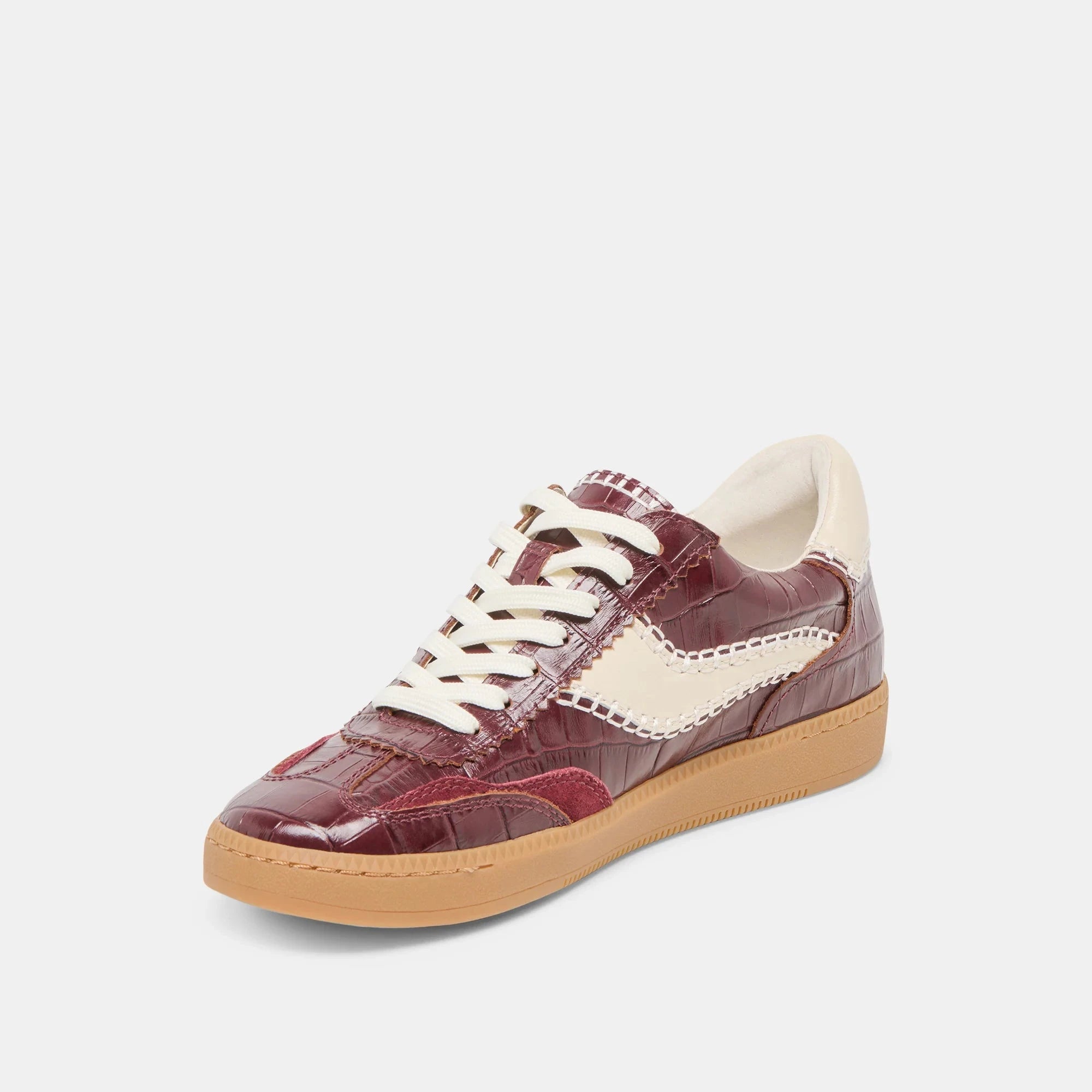 Notice Stitch Sneaker Oxblood Croco Embossed Leather Sneakers Dolce Vita 