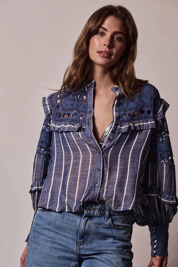 The Danielle Shirt Chambray Stripe Tops - Button Down The Shirt 