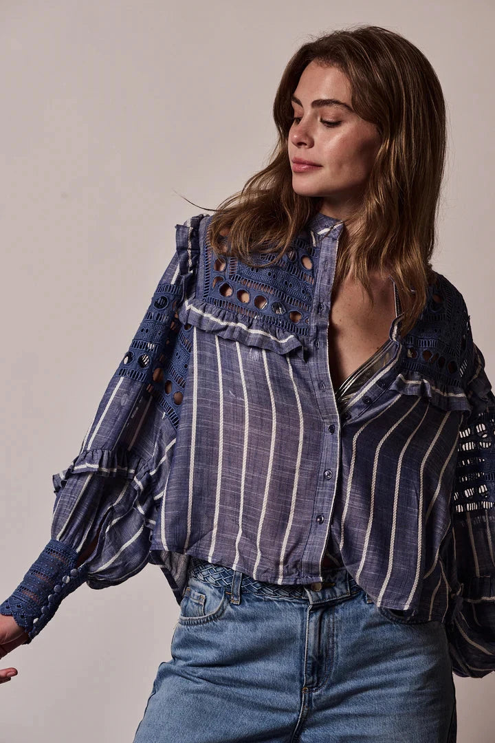 The Danielle Shirt Chambray Stripe Tops - Button Down The Shirt 