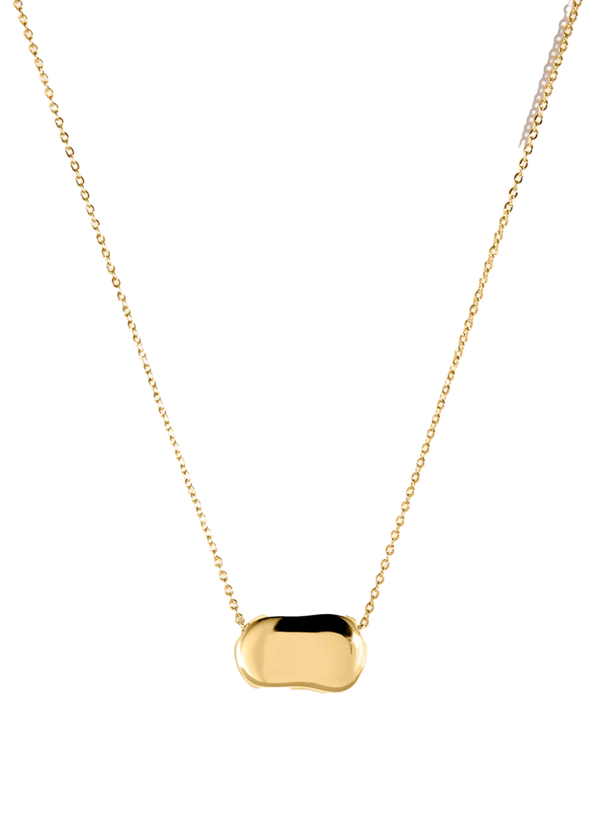 Gold necklace with a unique pendant on a white background