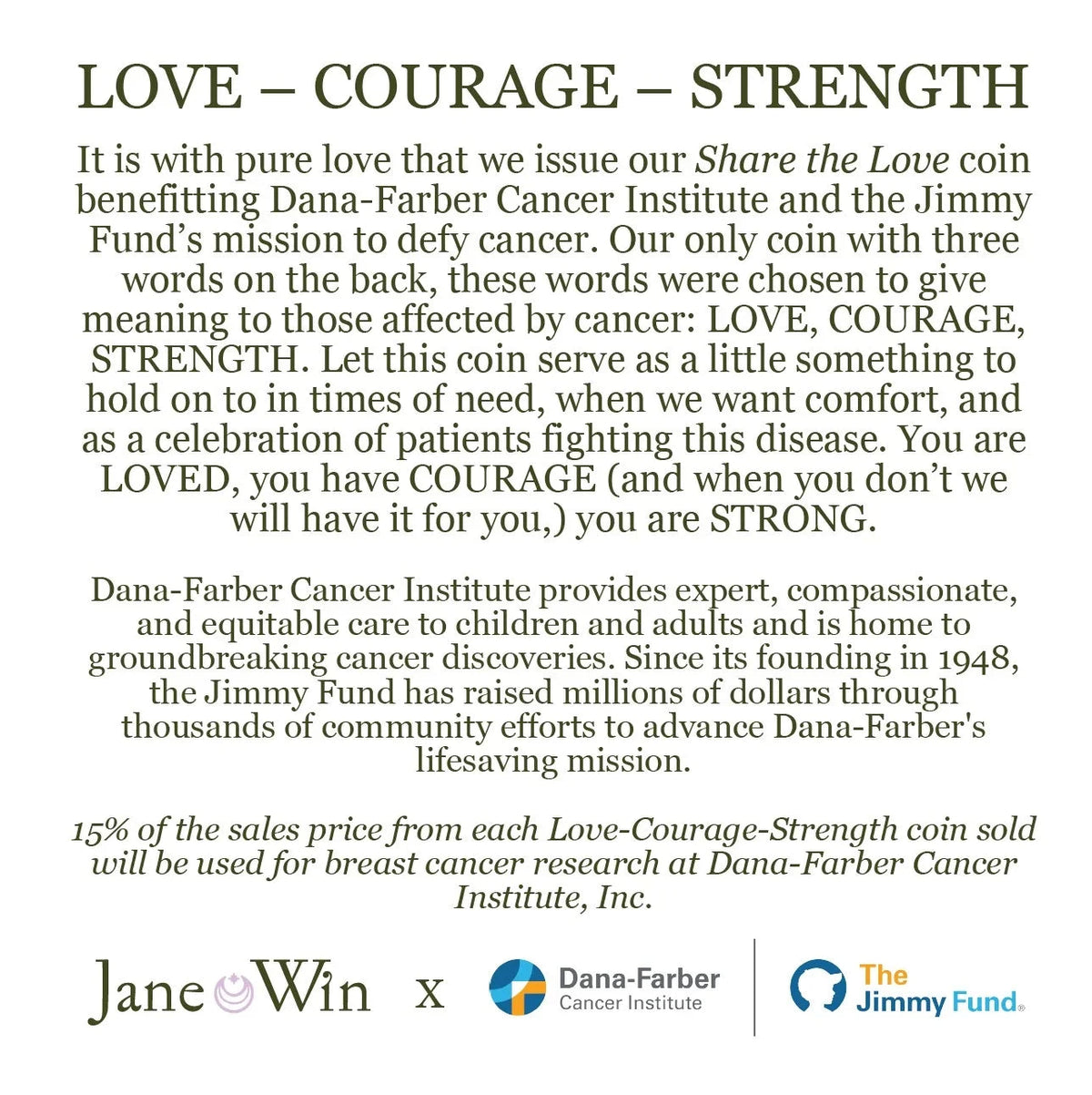 Love Courage Strength Original Pendant Coin 16-18" Classic Rolo Necklaces Jane Win 