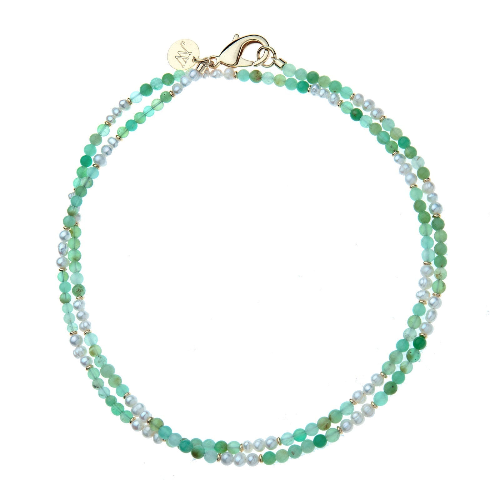 Double Wrap Chrysoprase and Pearl Beaded Necklace Necklaces Jane Win 