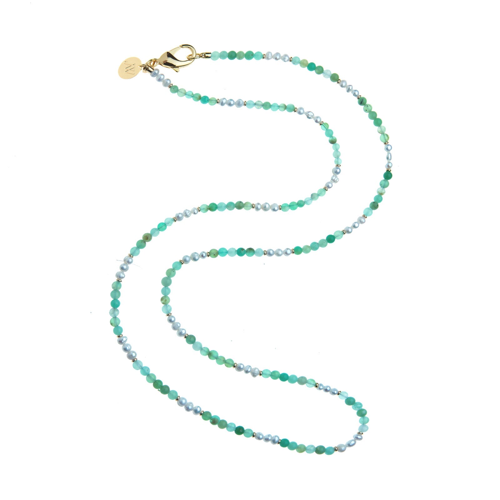 Double Wrap Chrysoprase and Pearl Beaded Necklace Necklaces Jane Win 
