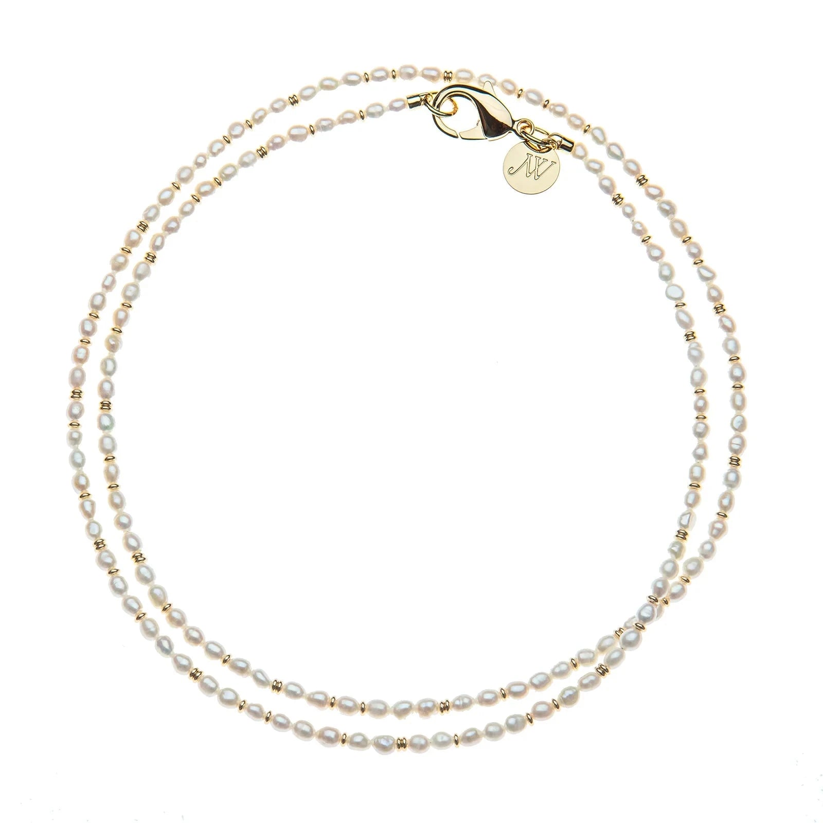 Double Wrap Rice Pearl Necklace Gold & White Mix Necklaces Jane Win 